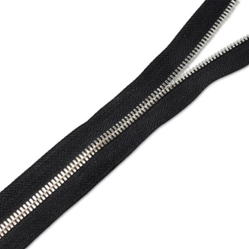 Polished YKK Zipper, Nickel, Black, T5