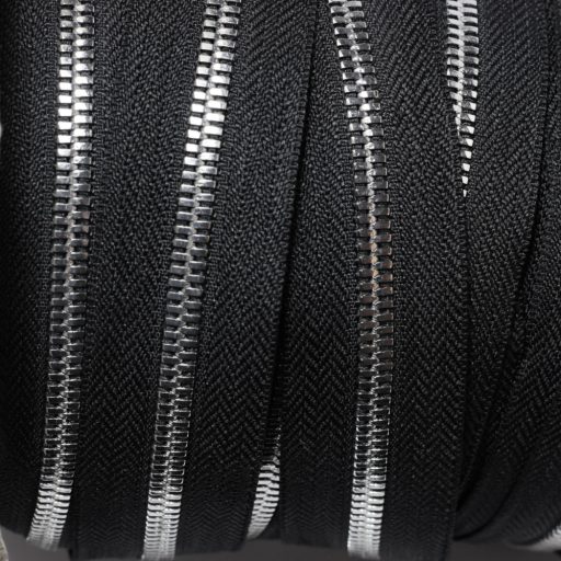 Polished YKK Zipper, Nickel, Black, T5