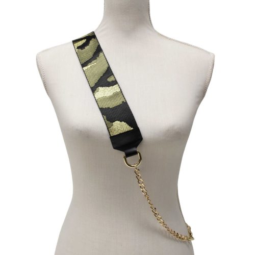 Gold-black wide bag strap with chain, gold