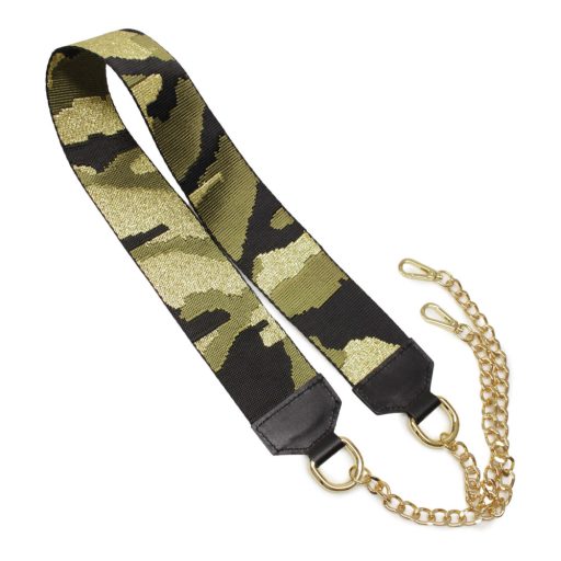 Gold-black wide bag strap with chain, gold