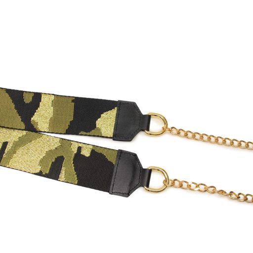 Gold-black wide bag strap with chain, gold