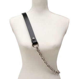 Leopard patterned blue wide bag strap with chain, nickel