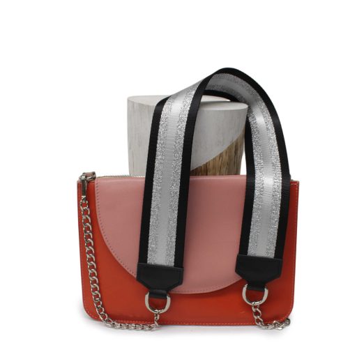 Green wide bag strap with chain, nickel