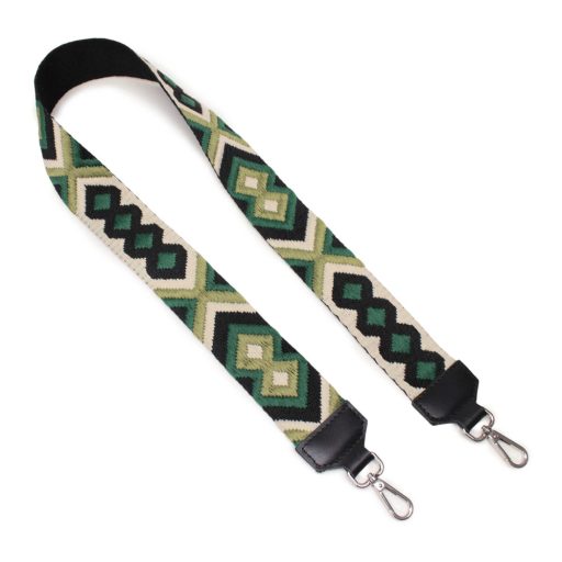 Green wide bag strap with chain, nickel