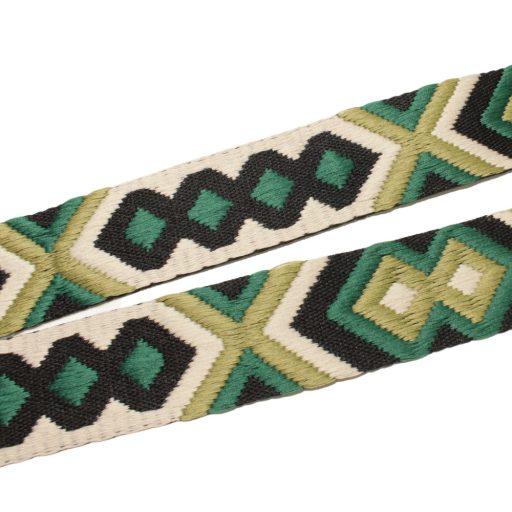 Green wide bag strap with chain, nickel