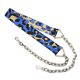 Leopard patterned blue wide bag strap with chain, nickel