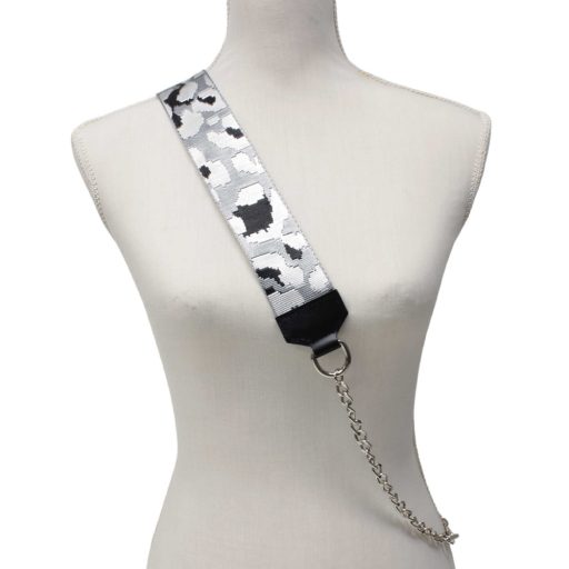 Green wide bag strap with chain, nickel