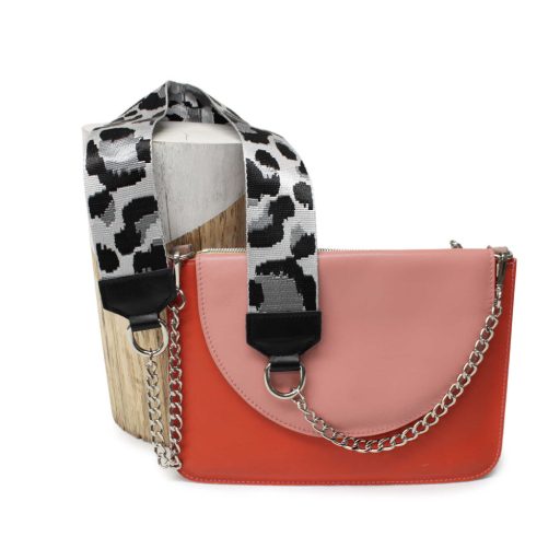 Green wide bag strap with chain, nickel