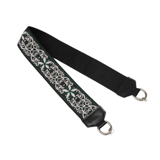 Flower patterned green wide bag strap with chain, nickel