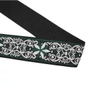 Flower patterned green wide bag strap with chain, nickel