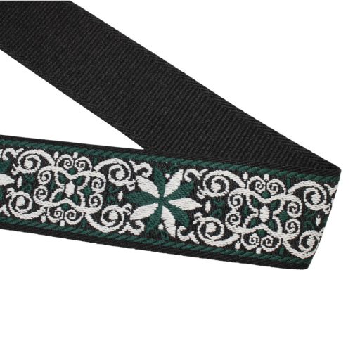 Flower patterned green wide bag strap with chain, nickel