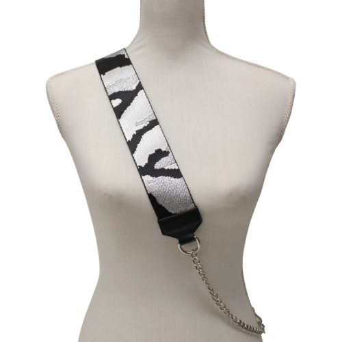 Black-silver wide bag strap with chain, nickel