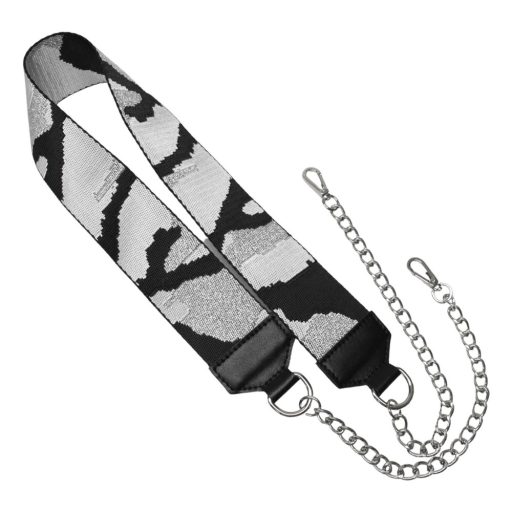 Black-silver wide bag strap with chain, nickel