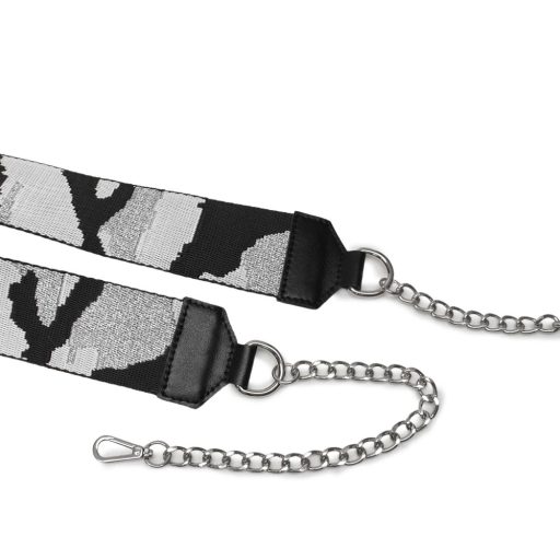 Black-silver wide bag strap with chain, nickel