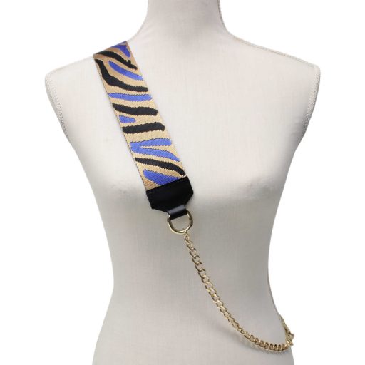 Green wide bag strap with chain, nickel