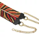 Red zebra pattern wide bag strap with chain, nickel