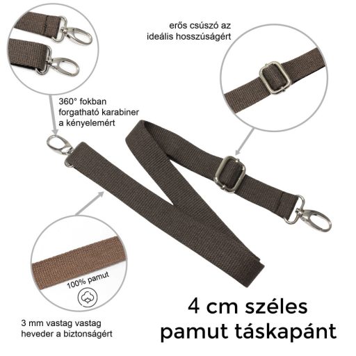 bag shoulder strap Cotton, Dark Grey, 40 mm, Nickel