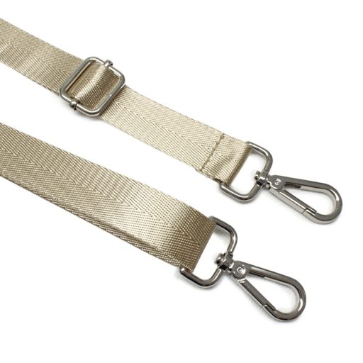 Beige satin bag strap, 2,5 cm wide, silver