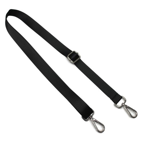 Black satin bag strap, 2,5 cm wide, silver