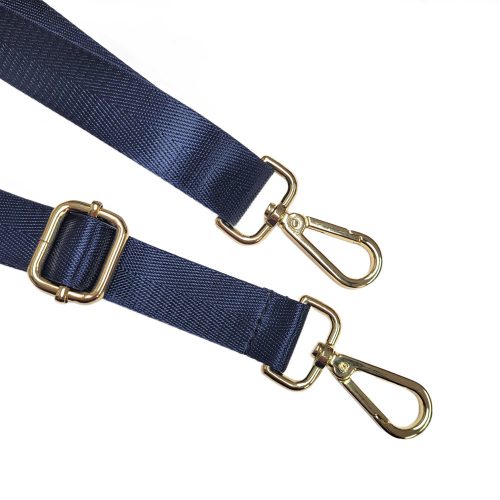 Blue satin bag strap, 2,5 cm wide, gold