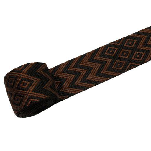 Brown Black, geometric patterned Woven Webbing, 50 mm