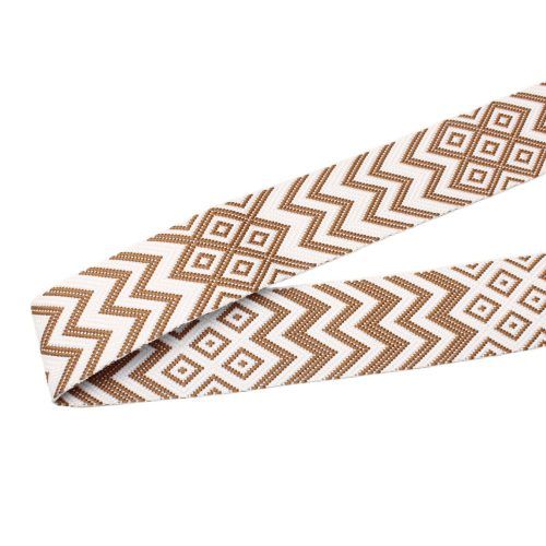 Beige White, geometric patterned Woven Webbing, 50 mm