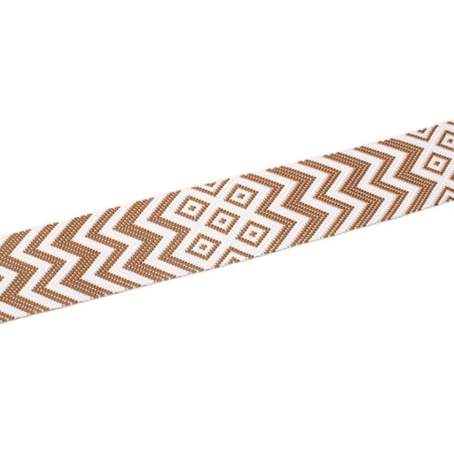 Beige White, geometric patterned Woven Webbing, 50 mm