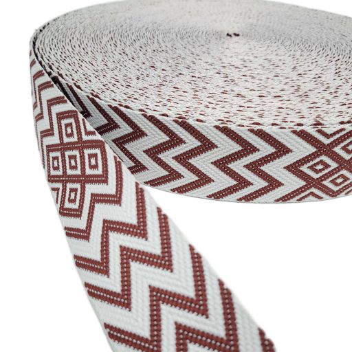 Pink White, geometric patterned Woven Webbing, 50 mm