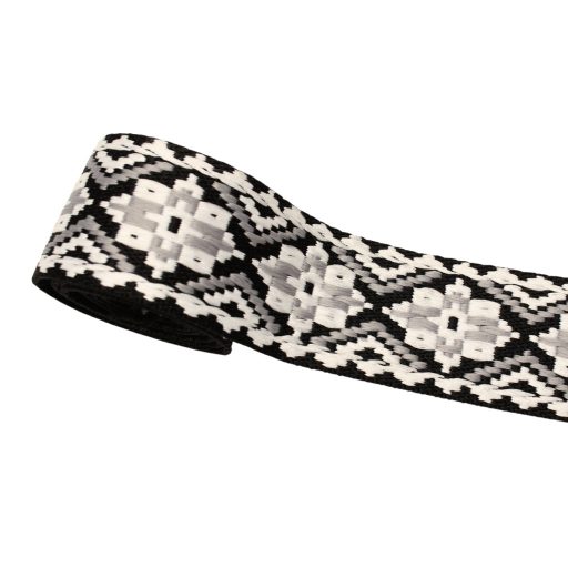 Black white, geometric patterned Woven Webbing, 50 mm