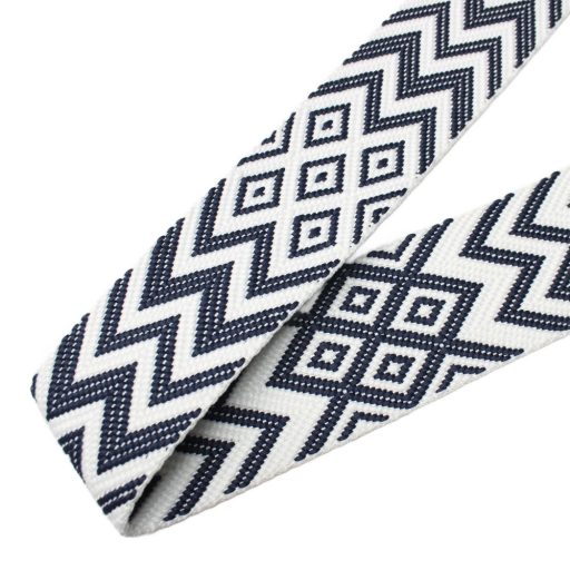 Grey White, geometric patterned Woven Webbing, 50 mm