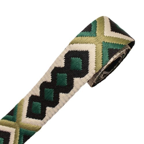 Green, geometric patterned Woven Webbing, 50 mm