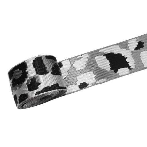 Leopard patterned patterned Woven Webbing, Black-White, 50 mm