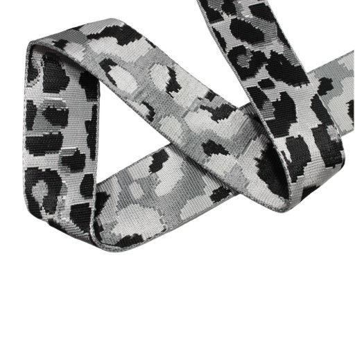 Leopard patterned patterned Woven Webbing, Black-White, 50 mm