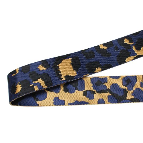 Leopard patterned patterned Woven Webbing, Black-blue, 50 mm