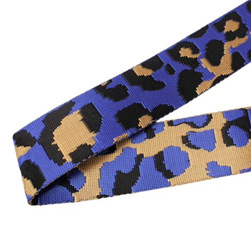 Leopard patterned patterned Woven Webbing, Blue-Yellow, 50 mm
