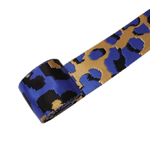 Leopard patterned patterned Woven Webbing, Blue-Yellow, 50 mm