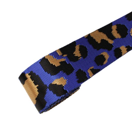 Leopard patterned patterned Woven Webbing, Blue-Yellow, 50 mm