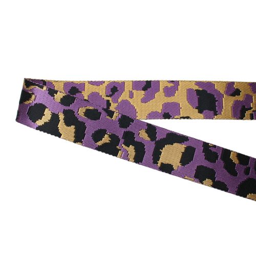 Leopard patterned patterned Woven Webbing, Black-purple, 50 mm