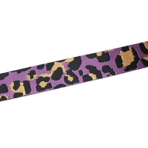 Leopard patterned patterned Woven Webbing, Black-purple, 50 mm