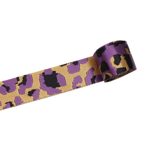 Leopard patterned patterned Woven Webbing, Black-purple, 50 mm