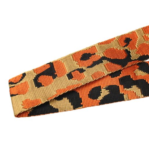Orange Coloured Satin Webbing Leopard Pattern, 40 mm