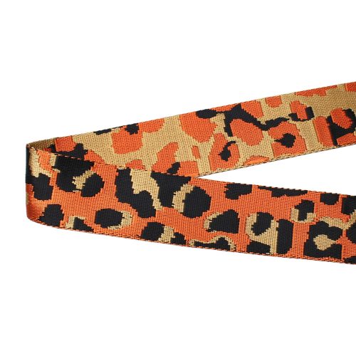 Leopard patterned patterned Woven Webbing, Black-orange, 50 mm