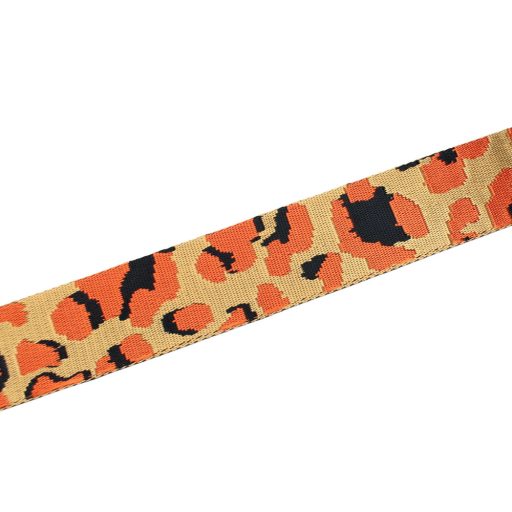 Leopard patterned patterned Woven Webbing, Black-orange, 50 mm