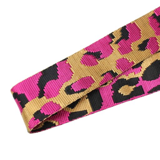Pink Coloured Satin Webbing Leopard Pattern, 40 mm