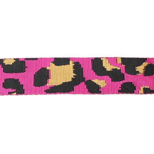 Pink Coloured Satin Webbing Leopard Pattern, 40 mm