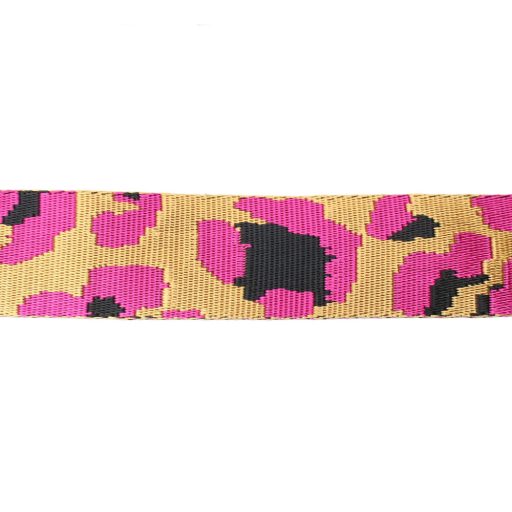 Pink Coloured Satin Webbing Leopard Pattern, 40 mm
