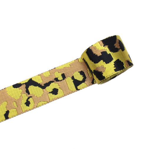 Leopard patterned patterned Woven Webbing, Black-yellow, 50 mm