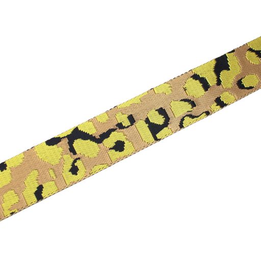 Leopard patterned patterned Woven Webbing, Black-yellow, 50 mm