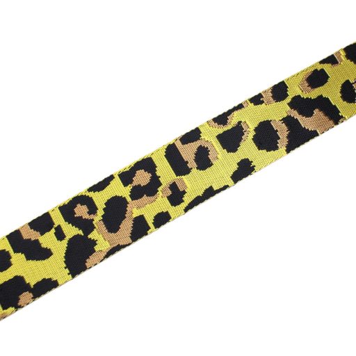 Leopard patterned patterned Woven Webbing, Black-yellow, 50 mm