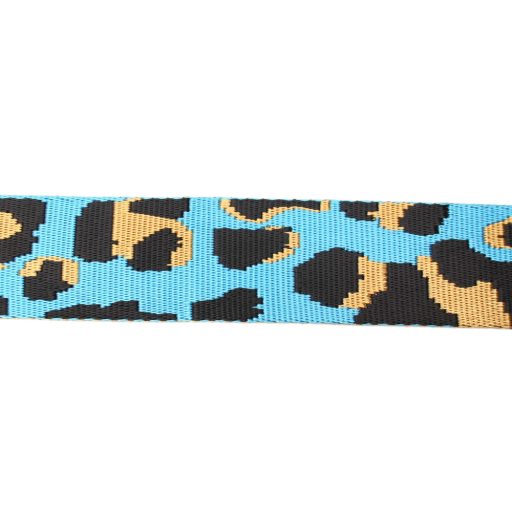 Blue Coloured Satin Webbing Leopard Pattern, 40 mm